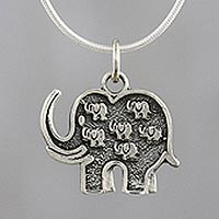 Sterling silver pendant necklace, 'Parade of Elephants' - Handmade 925 Sterling Silver Elephants Pendant Necklace