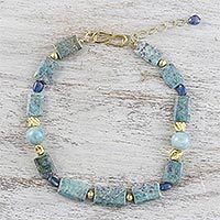 Gold plated multi-gemstone beaded necklace,