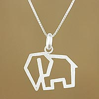 Sterling silver pendant necklace, 'Contemporary Elephant' - Handmade 925 Sterling Silver Elephant Pendant Necklace