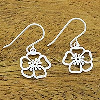 Sterling silver dangle earrings, 'Satin Blooms' - Handmade Floral Satin Blooms Sterling Silver Dangle Earrings