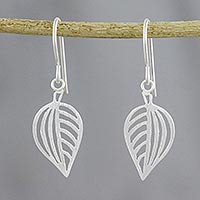 Sterling silver dangle earrings, 'Clean Leaf' - 925 Sterling Silver Handmade Leaf Dangle Earrings