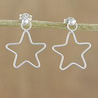 Sterling silver dangle earrings, 'Majestic Stars' - 925 Sterling Silver Star Shaped Frame Earrings
