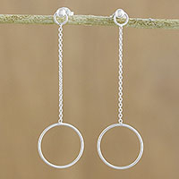 Sterling silver dangle earrings, 'Silver Pendulum' - 925 Sterling Silver Pendulum Post Earrings from Thailand