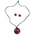 Ceramic jewelry set, 'Floral Melody' - Handmade Red Floral Ceramic Necklace and Earring Set (image 2a) thumbail