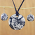 Ceramic jewelry set, 'Blue Foliage' - Handmade Blue Floral Ceramic Necklace and Earring Set thumbail