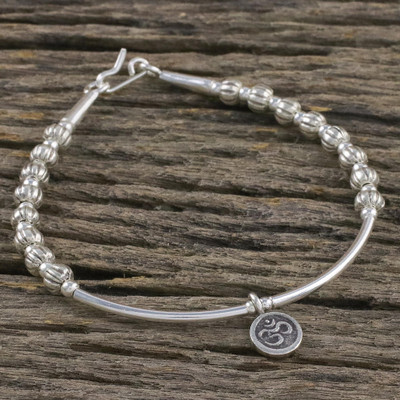 Silver beaded charm bracelet, Charming Om
