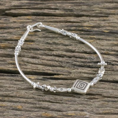 Silver beaded bracelet, Hypnotic Flowers