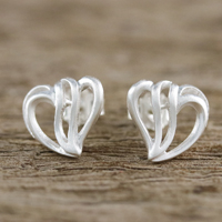 Sterling silver stud earrings, 'Comforting Hearts' - Sterling Silver Heart-Shaped Stud Earrings from Thailand