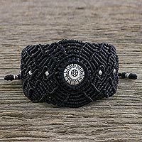 Silver and macrame wristband bracelet,