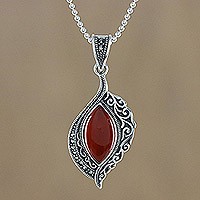 Onyx and marcasite pendant necklace,