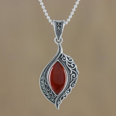 Onyx and marcasite pendant necklace, Ginger Sunrise