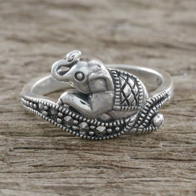 Marcasite pave ring, Relaxing Elephant
