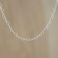 Sterling silver link necklace, 'Lots of Love' (3mm) - Sterling Silver Heart Link Necklace (3mm) from Thailand