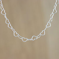 Sterling silver link necklace, 'Lots of Love' (6mm) - Sterling Silver Heart Link Necklace (6mm) from Thailand