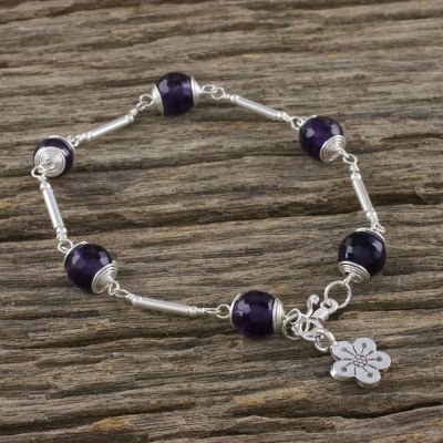 Amethyst link bracelet, Violet Daisy