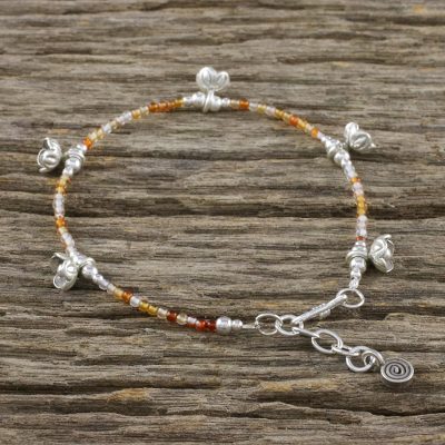 Carnelian beaded bracelet, Floral Array