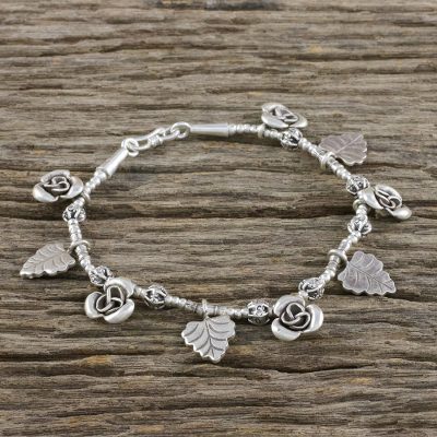 Silver charm bracelet, Rose Bush