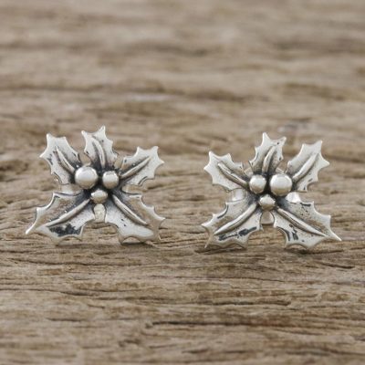Sterling silver stud earrings, Poinsettia Beauty
