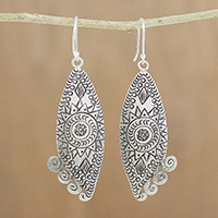 Silver dangle earrings, 'Exotic Sun' - Handcrafted Karen Silver Dangle Earrings from Thailand