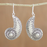 Silver dangle earrings, 'Karen Nautilus' - Spiraling Karen Silver Dangle Earrings from Thailand