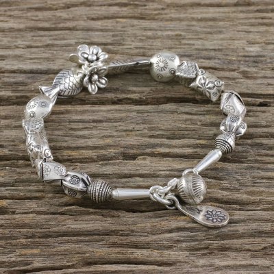 Silver beaded bracelet, Love for Earth