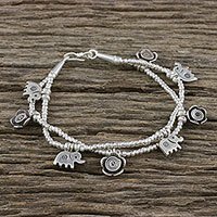 Silver beaded charm bracelet,