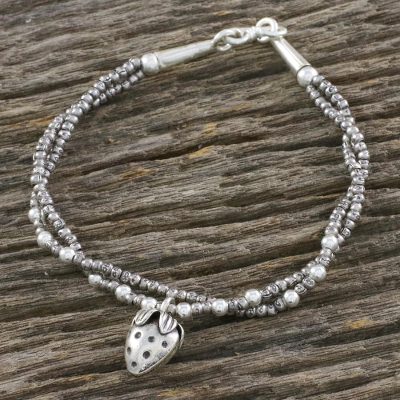 Silver beaded bracelet, Berry Sweet