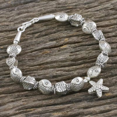 Silver beaded bracelet, Sea Charm