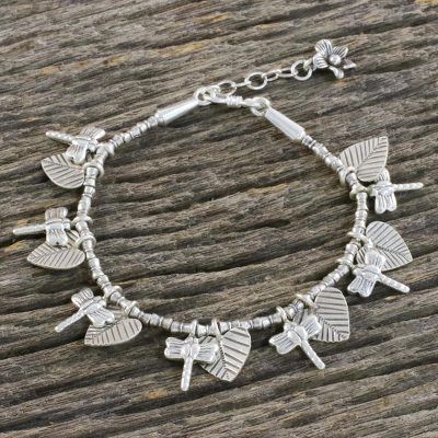 Silver beaded charm bracelet, Beloved Dragonflies