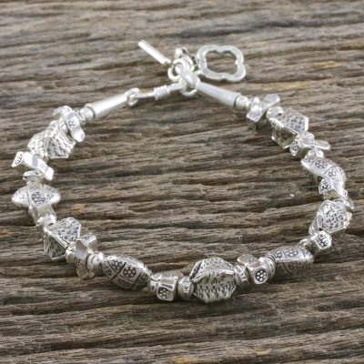 Silver beaded bracelet, Treasured Texture