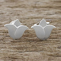 Sterling silver stud earrings, 'Lovely Tulips' - Sterling Silver Tulip Stud Earrings from Thailand