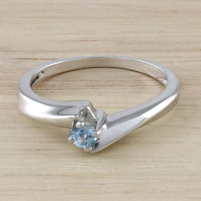 Blue Topaz and Sterling Silver Solitaire Ring from Thailand