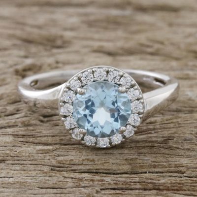 Blue Topaz and CZ Cocktail Ring Crafted in Thailand