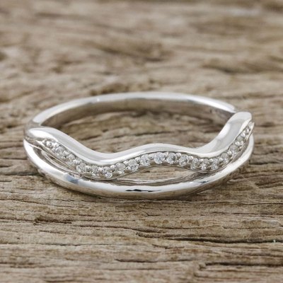 Wavy Sterling Silver Band Ring with CZ from Thailand