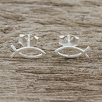 Sterling silver stud earrings, 'Age of the Fish' - Christian Fish Sterling Silver Stud Earrings from Thailand