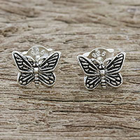 Sterling silver stud earrings, 'Prophetic Wings' - Sterling Silver Butterfly Stud Earrings from Thailand