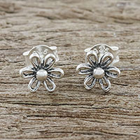 Floral Motif Sterling Silver Stud Earrings from Thailand,'Flower Fancy'