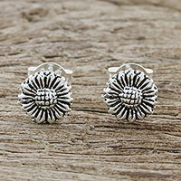 Sterling Silver Sunflower Stud Earrings from Thailand,'Cute Sunflowers'