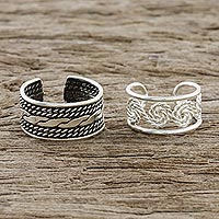 Sterling silver ear cuffs, 'Spiral Melody' - Spiral and Braid Motif Sterling Silver Ear Cuffs