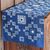 Cotton batik table runner, 'Embroidery Inspiration' - White and Dark Blue Geometric Cotton Batik Table Runner thumbail