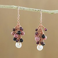 Rose gold accented multi-gemstone dangle earrings,