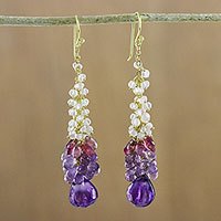 Gold accented amethyst and tourmaline dangle earrings,