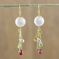 Gold accented multi-gemstone dangle earrings- ’Full Moon Rain’ (Thailand) Gold accented multi-gemstone dangle earrings- ’Full Moon Rain’ (Thailand)