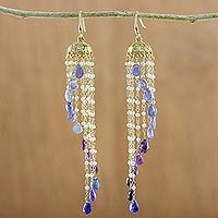 Gold plated multi-gemstone waterfall earrings,