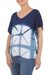 Tie-dyed cotton blouse, 'Sunlit Window' - Indigo White Geometric Tie-Dye Short Sleeve Cotton Blouse (image 2b) thumbail