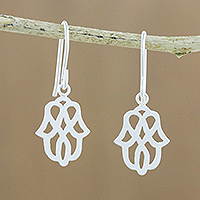 Sterling silver dangle earrings, 'Beautiful Symmetry' - Modern Floral Motif Sterling Silver Dangle Earrings