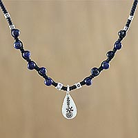 Lapis lazuli beaded pendant necklace, Lapis Destiny