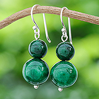 Quartz beaded dangle earrings, 'Jungle Spheres' - Green Quartz Beaded Dangle Earrings from Thailand