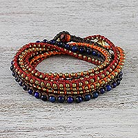 Lapis lazuli beaded wrap bracelet, 'Bohemian Bells' - Boho Lapis Lazuli Beaded Wrap Bracelet from Thailand