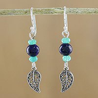 Lapis lazuli and quartz beaded dangle earrings,